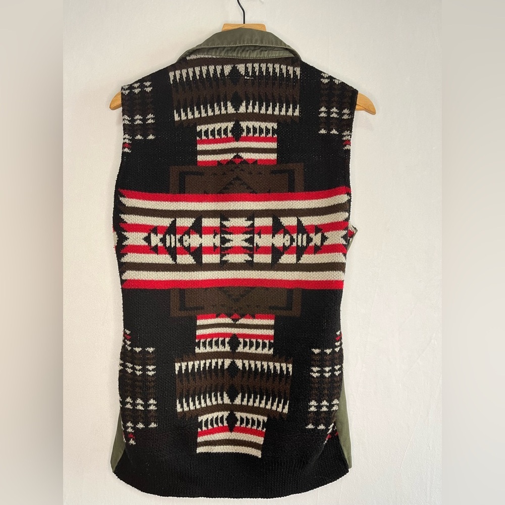 Thread & Supply Women’s Olive Utility Vest Aztec Sweater Back Boho Western Sz S - Picture 3 of 7